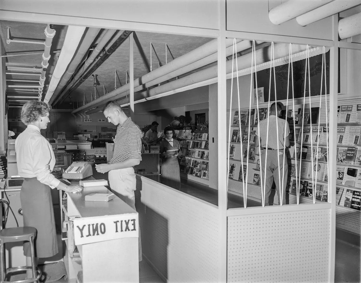 Student and cashier at a book store